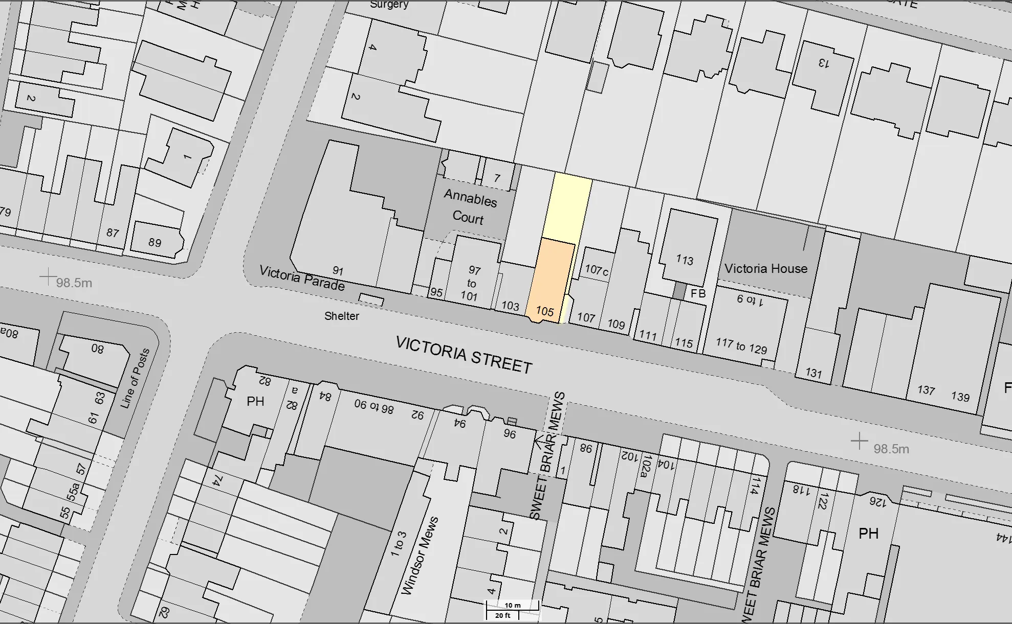 OS map showing 105 Victoria Street